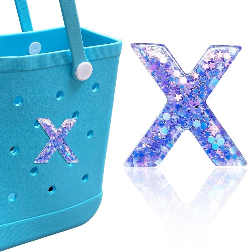 HLUWA Letter Charms for Bogg and Simply Southern Bags - Alphabet Purple Star Sequin Lettering Accessories - Insert Decorative Letters for Handbag Beach Tote - Image 1